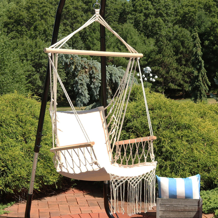 Sunnydaze Polycotton Padded Hammock Chair with Spreader Bar - Natural Image 4