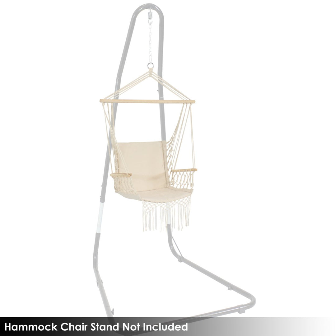 Sunnydaze Polycotton Padded Hammock Chair with Spreader Bar - Natural Image 5