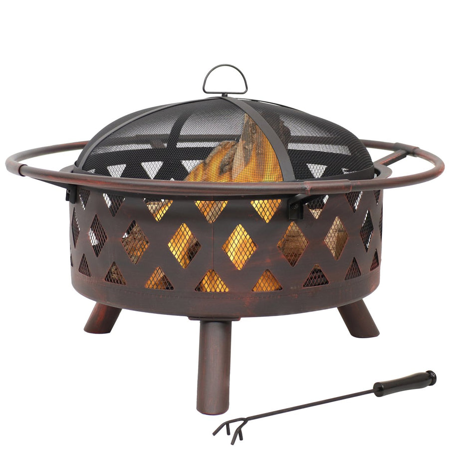 Sunnydaze 30 in Crossweave Steel Fire Pit with Screen and Poker Image 1