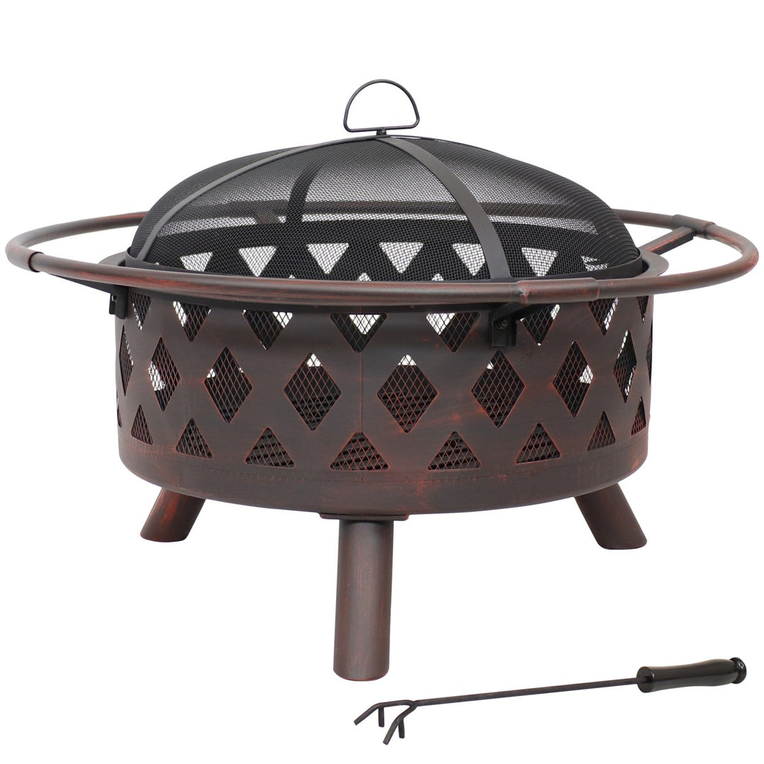 Sunnydaze 30 in Crossweave Steel Fire Pit with Screen and Poker Image 6