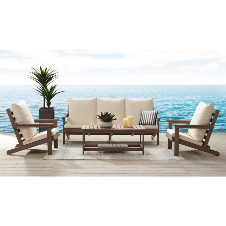 Inspired Home 4pc Lavender Outdoor Seating Group Teak Sofa Armchairs Table Image 1