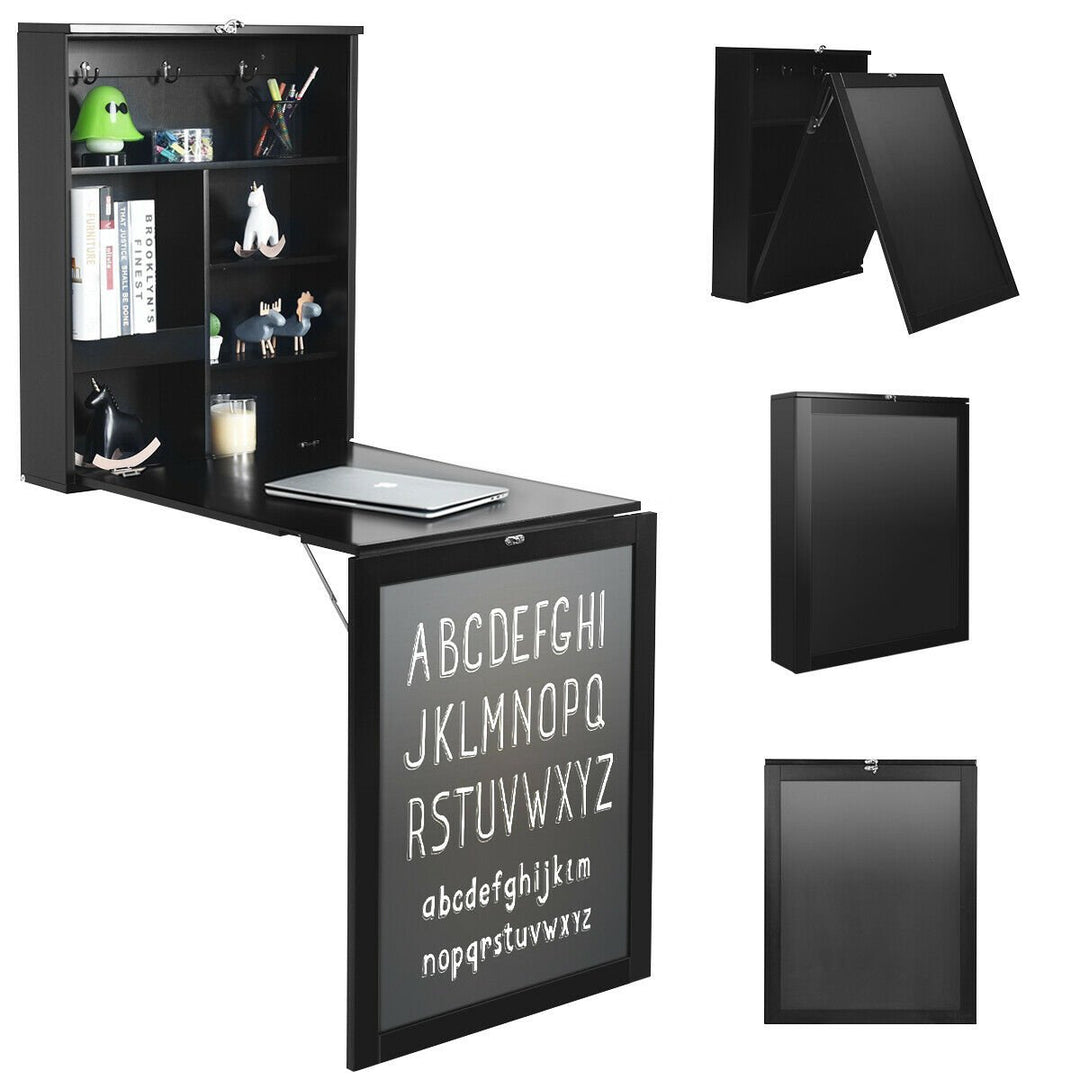 White/Black/Brown Wall Mounted Table Fold Out Desk with A Blackboard/Chalkboard Image 5