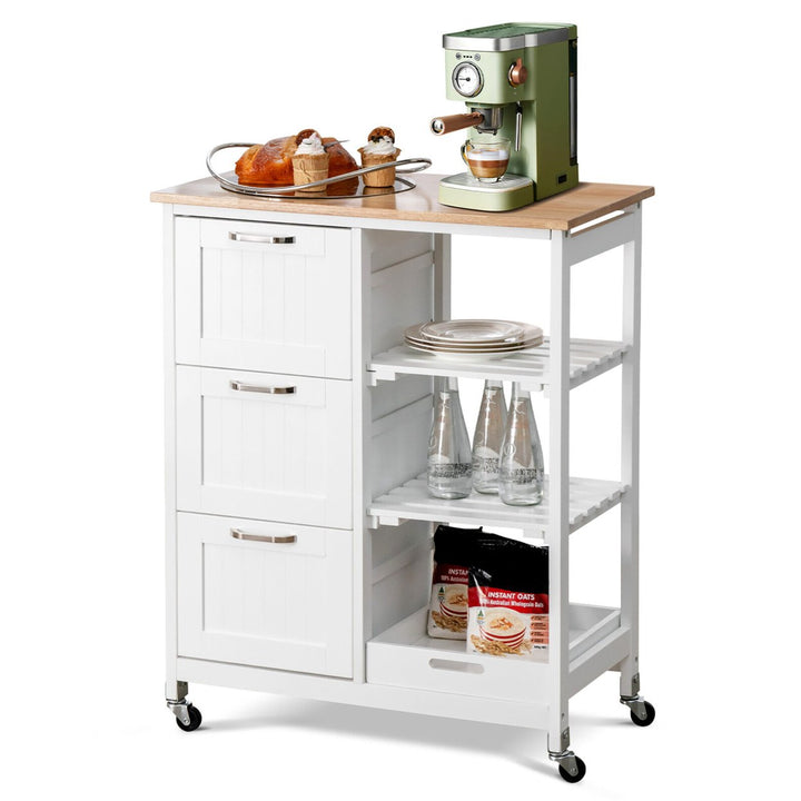 Rolling Kitchen Island Utility Storage Cart w/ 3 Storage Drawers and Shelves Image 1