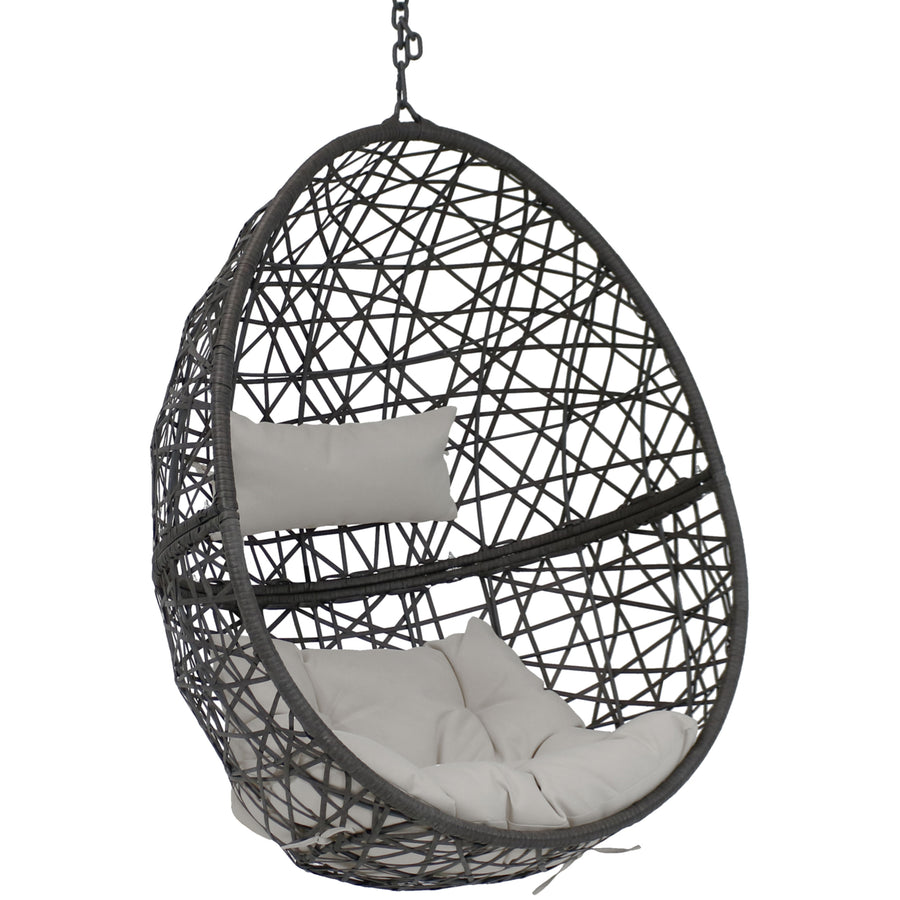 Hanging Egg Chair Resin Patio Basket Wicker Frame Gray Cushion Pillow Image 1