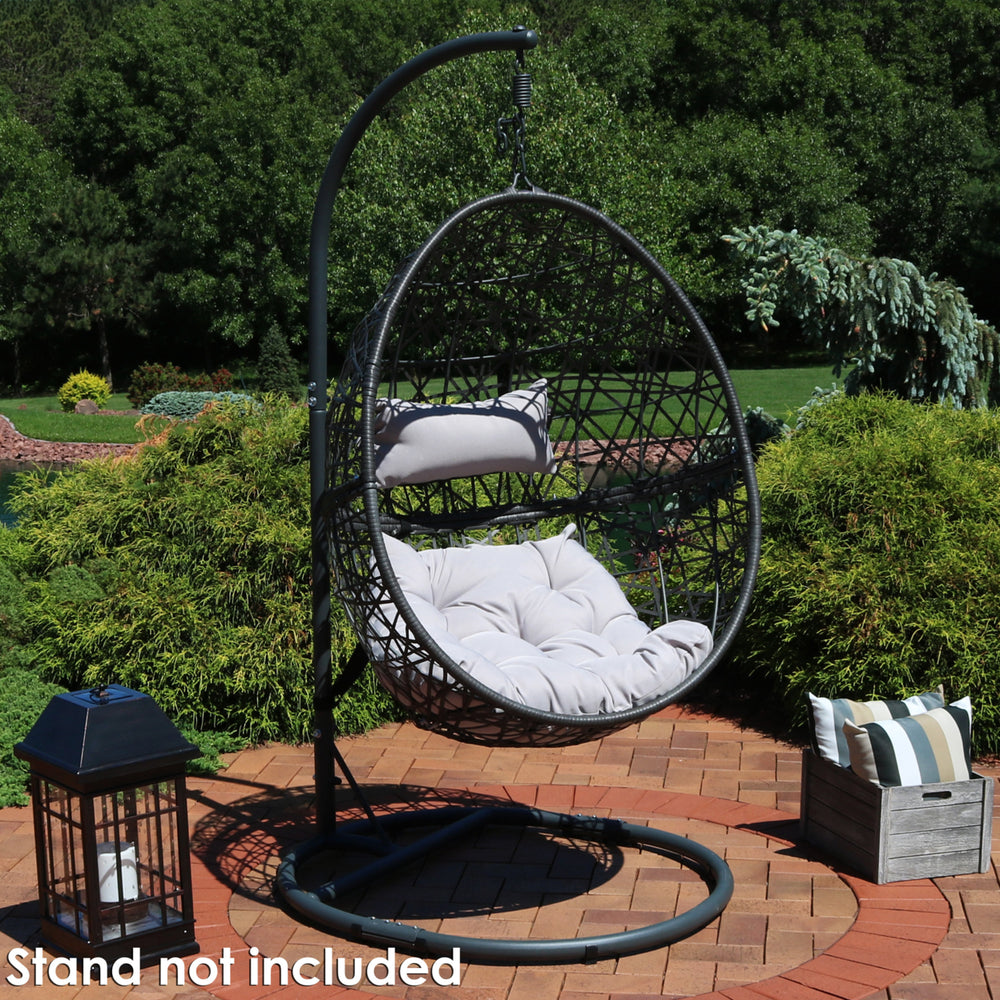 Hanging Egg Chair Resin Patio Basket Wicker Frame Gray Cushion Pillow Image 2