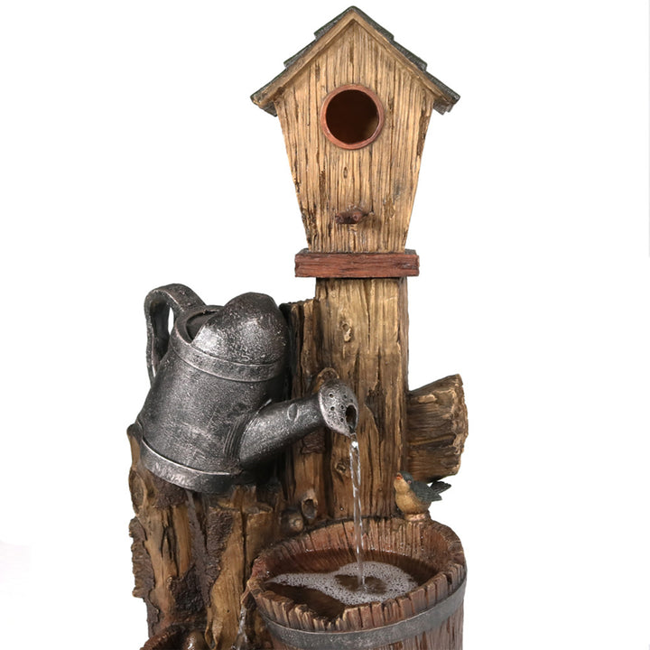 Sunnydaze Rustic Birdhouse and Garden Watering Can Water Fountain - 31 in Image 5