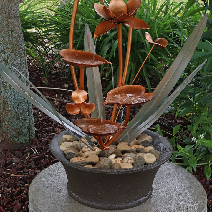 Sunnydaze Copper Flower Blossoms Outdoor Garden Water Fountain - 28 in Image 8