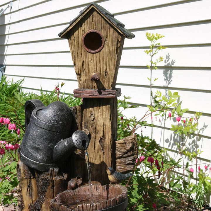 Sunnydaze Rustic Birdhouse and Garden Watering Can Water Fountain - 31 in Image 9