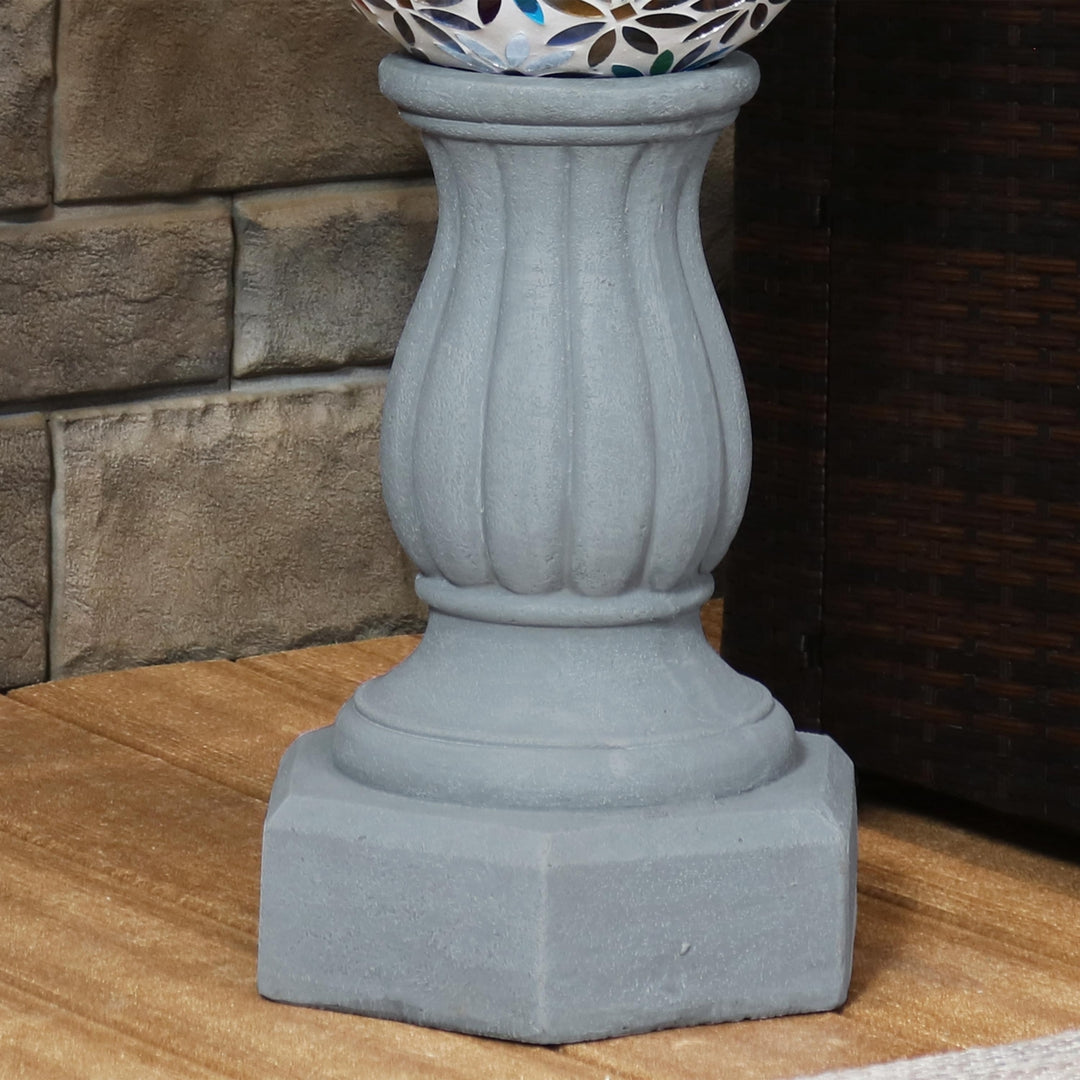 Sunnydaze Contemporary Pillar Polyresin Gazing Globe Stand - Travertine Image 2