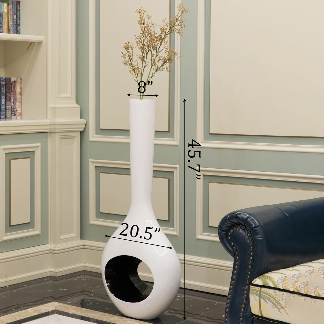 Decorative Unique Tall Vase with Hole Outside White Inside Black Image 6