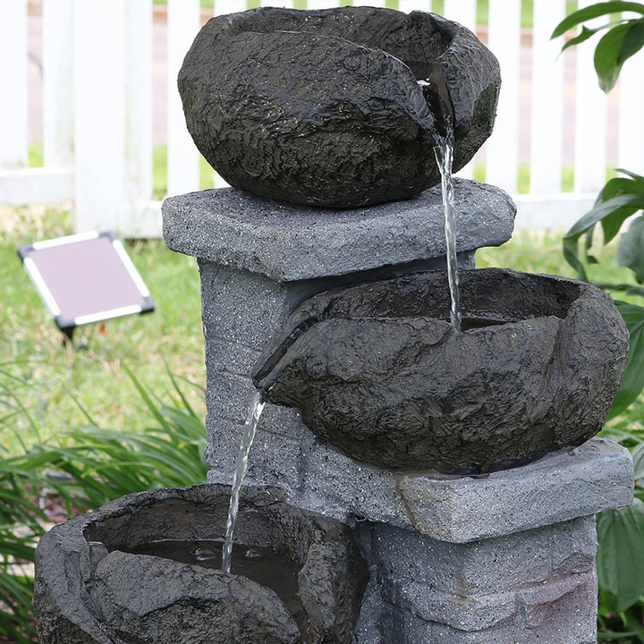 Sunnydaze Cascading Stone Bowl Solar Water Fountain with LED Lights - 27 in Image 7