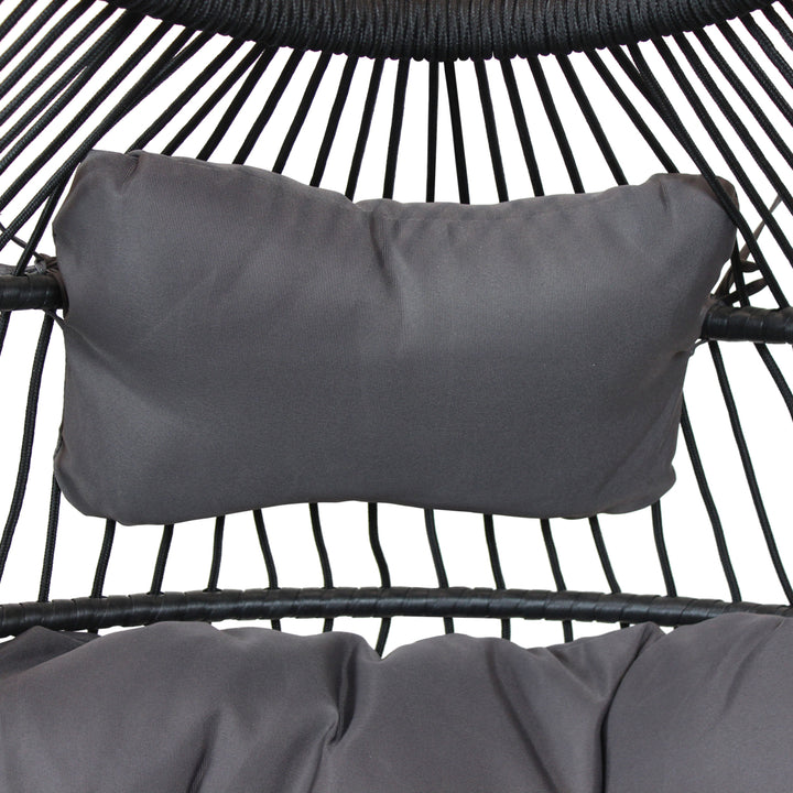 Sunnydaze Black Polyethylene Wicker Hanging Egg Chair with Cushions - Gray Image 5