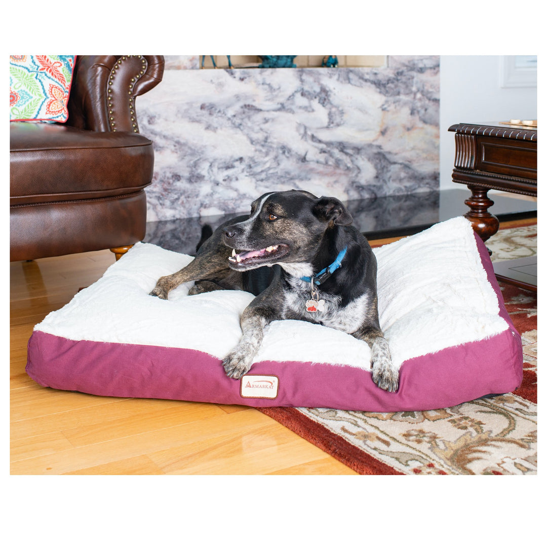 Armarkat M02 Large Pet Bed Mat Ivory Burgundy Waterproof Poly Fill Cushion 39x28 Image 4