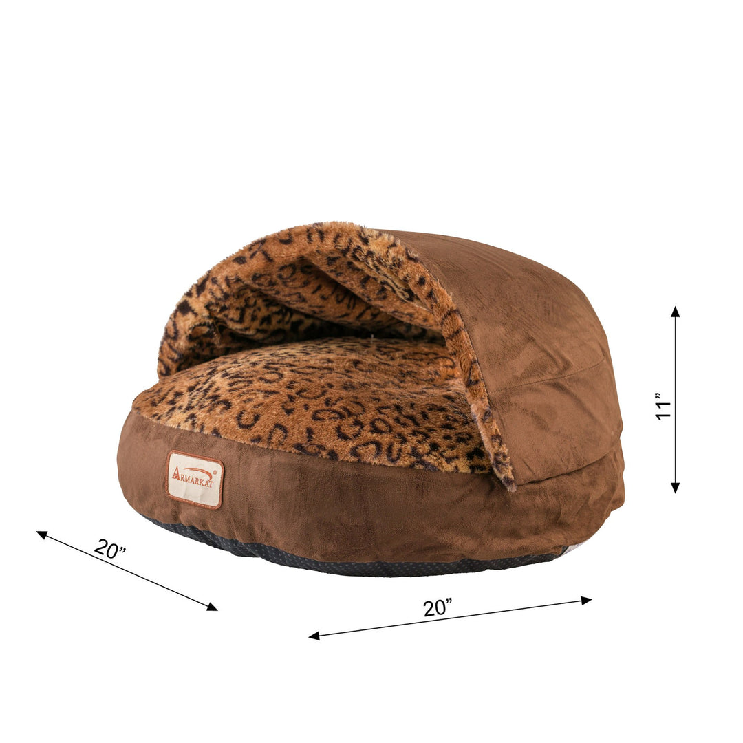 Armarkat C31 Mocha Leopard Cuddle Cave Cat Bed Waterproof Plush 20x20x11 Image 6