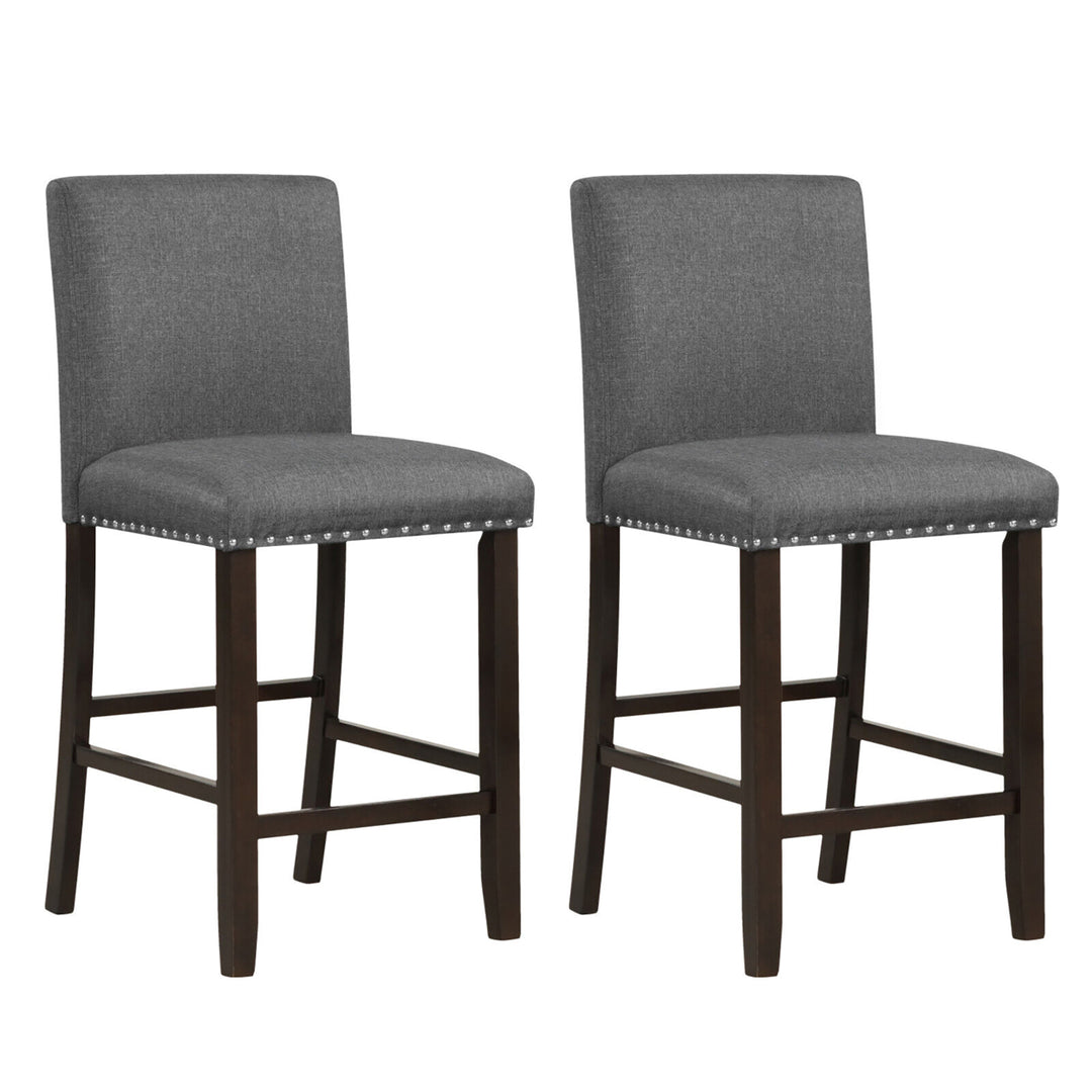 Set of 2 Bar Stools Linen Fabric Counter Height Chairs for Kitchen Island Grey Image 1