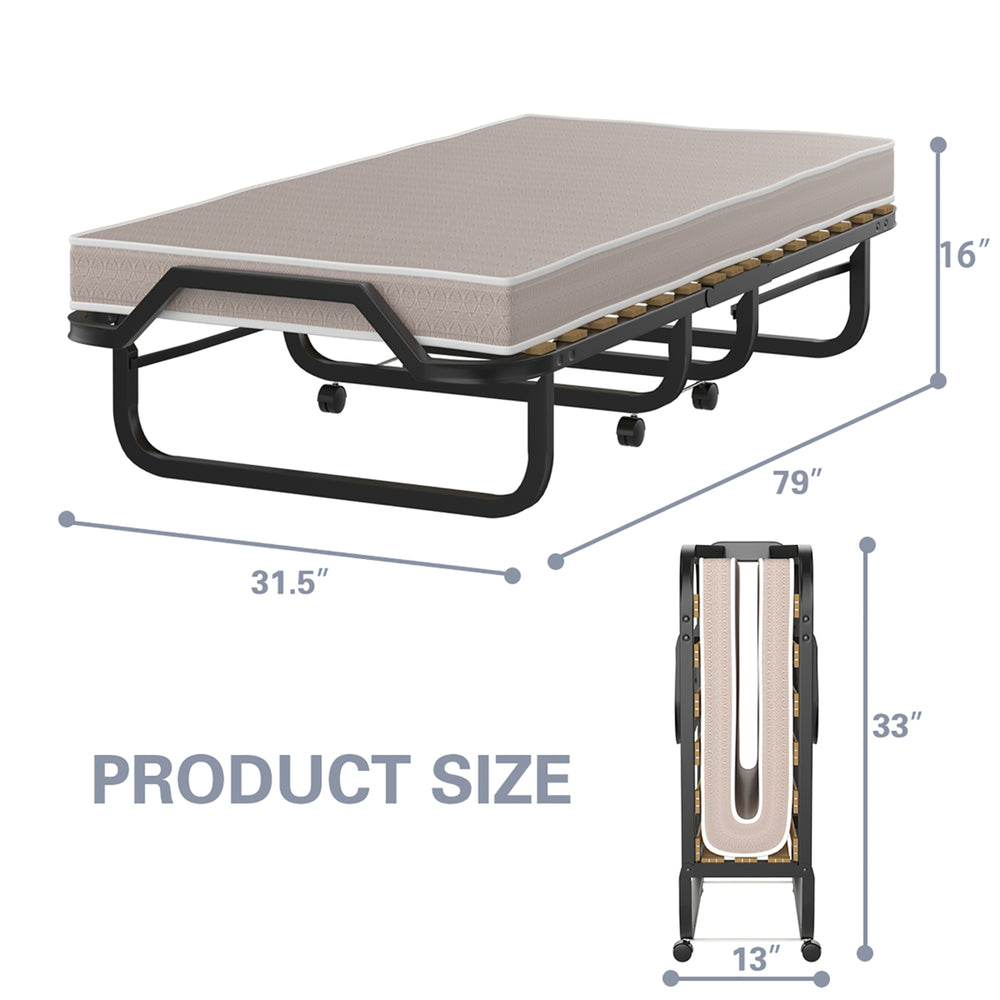 Folding Bed w/ Memory Foam Mattress Rollaway Metal Guest Bed Sleeper Made in Italy Image 2