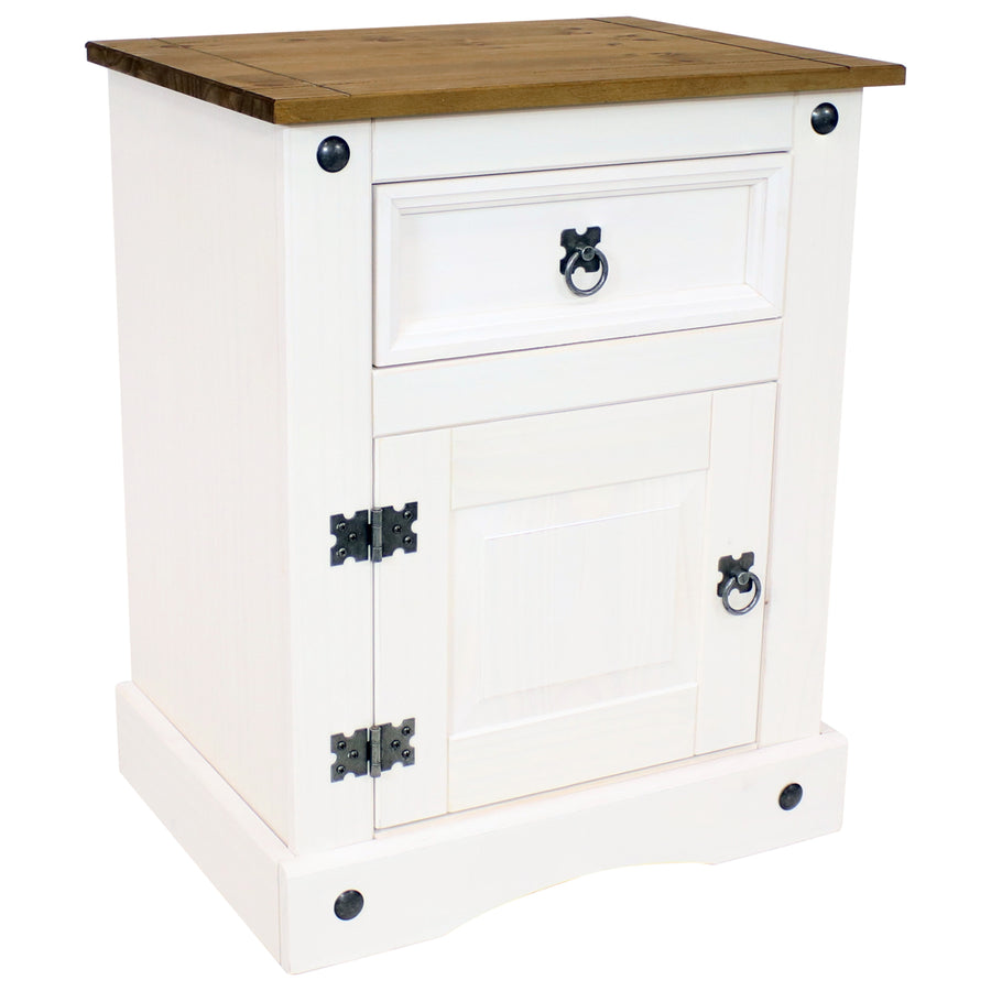 Sunnydaze Solid Pine End Table with Drawer and Door - White - 26 in Image 1