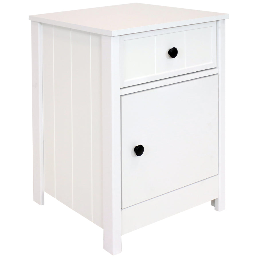Sunnydaze Beadboard Side Table with Drawer and Cabinet - White - 23.75in Image 1