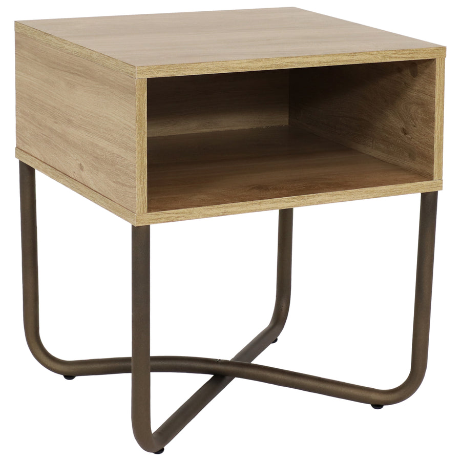 Sunnydaze Industrial-Style MDP Side Table with Shelf - Brown - 19.75 in Image 1
