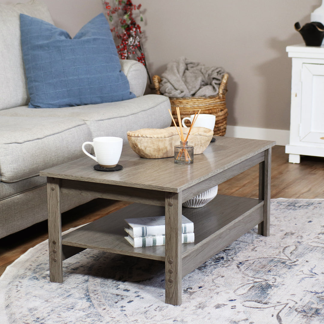 Sunnydaze Classic MDF Coffee Table with Lower Shelf - Thunder Gray - 16 in Image 4