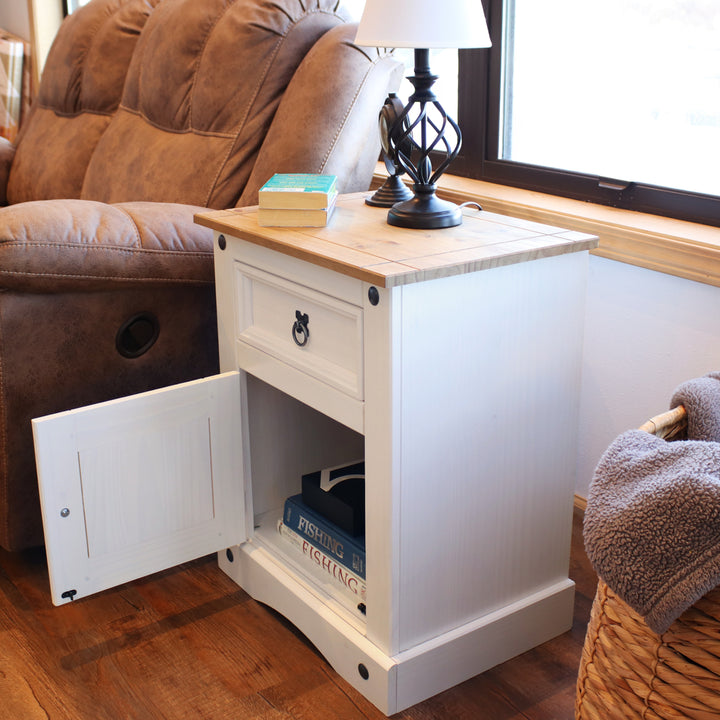 Sunnydaze Solid Pine End Table with Drawer and Door - White - 26 in Image 7