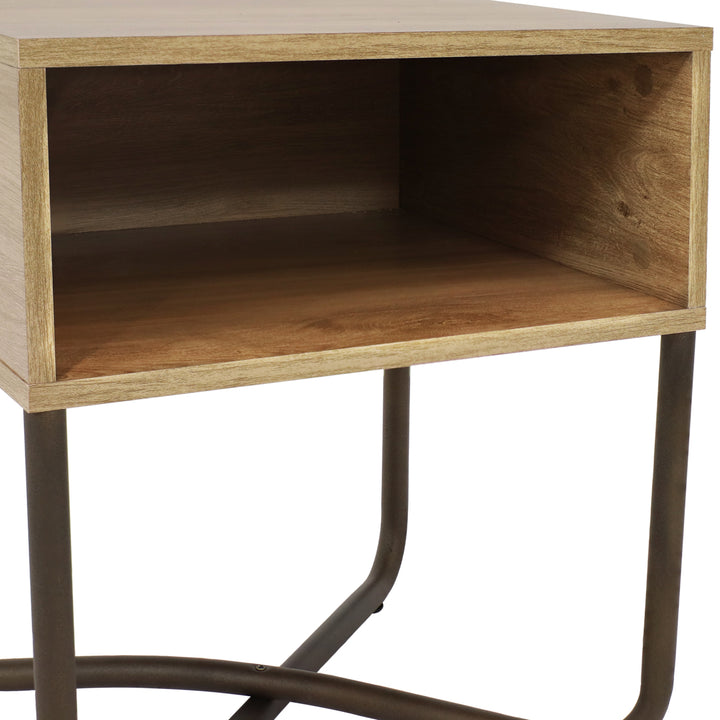 Sunnydaze Industrial-Style MDP Side Table with Shelf - Brown - 19.75 in Image 5