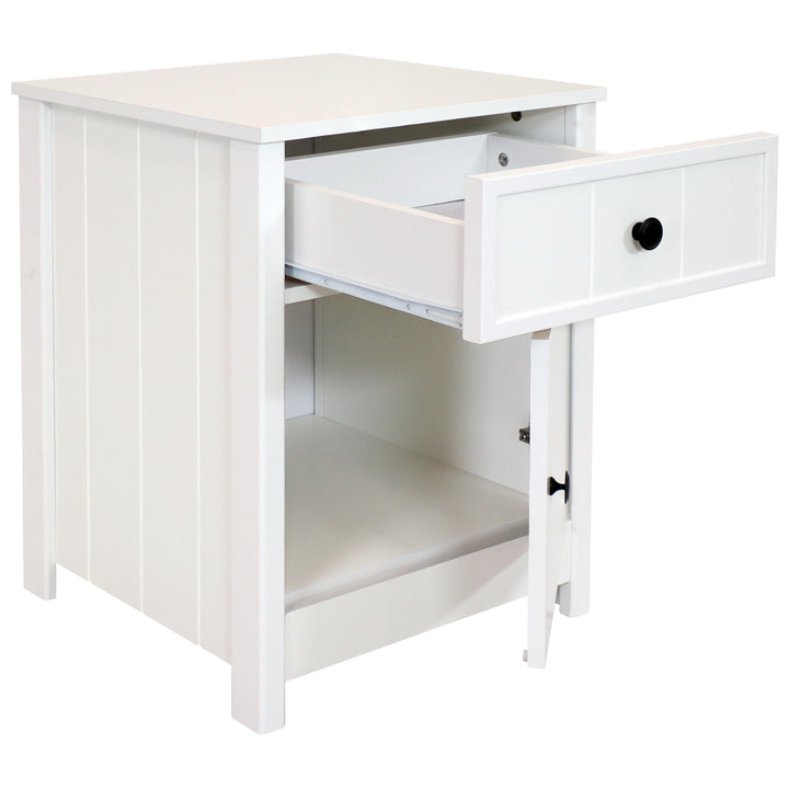Sunnydaze Beadboard Side Table with Drawer and Cabinet - White - 23.75in Image 7