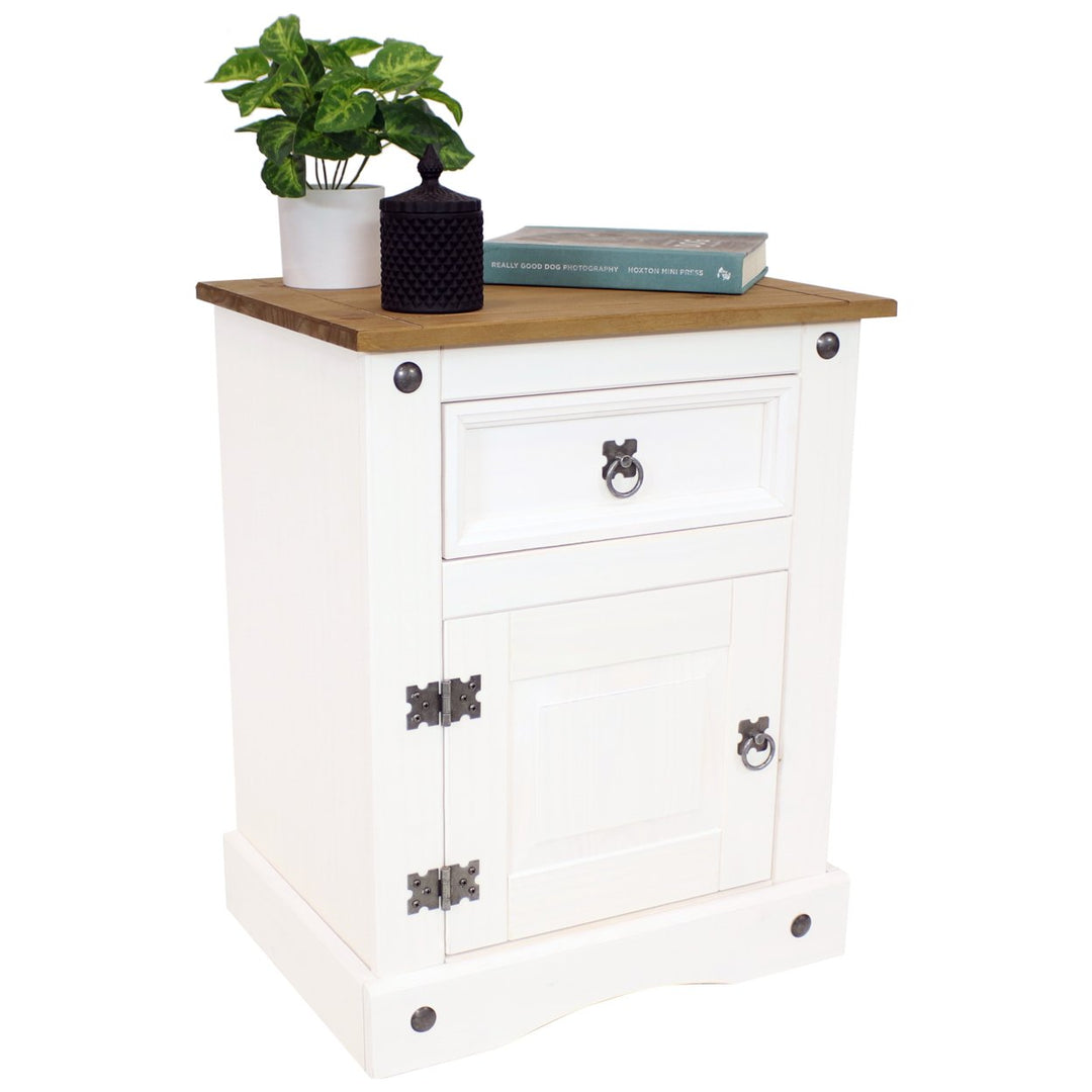 Sunnydaze Solid Pine End Table with Drawer and Door - White - 26 in Image 12