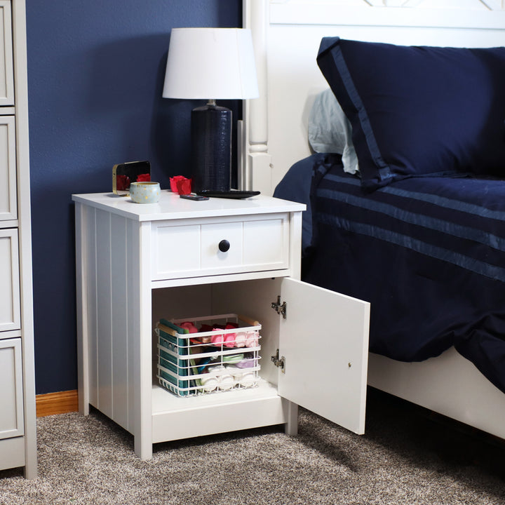 Sunnydaze Beadboard Side Table with Drawer and Cabinet - White - 23.75in Image 8