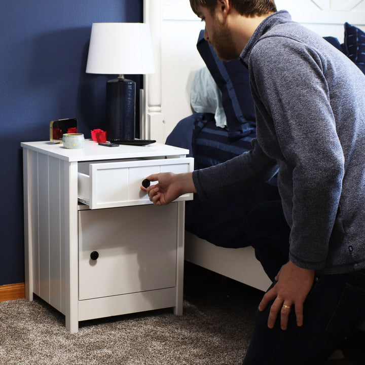 Sunnydaze Beadboard Side Table with Drawer and Cabinet - White - 23.75in Image 9