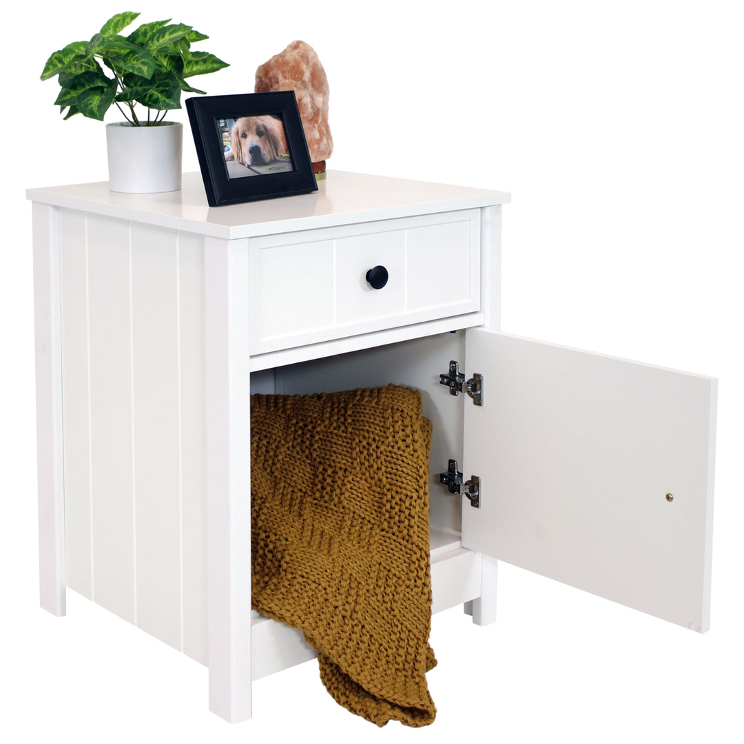 Sunnydaze Beadboard Side Table with Drawer and Cabinet - White - 23.75in Image 5