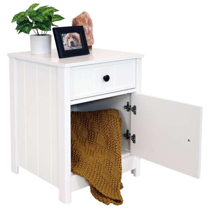 Sunnydaze Beadboard Side Table with Drawer and Cabinet - White - 23.75in Image 10