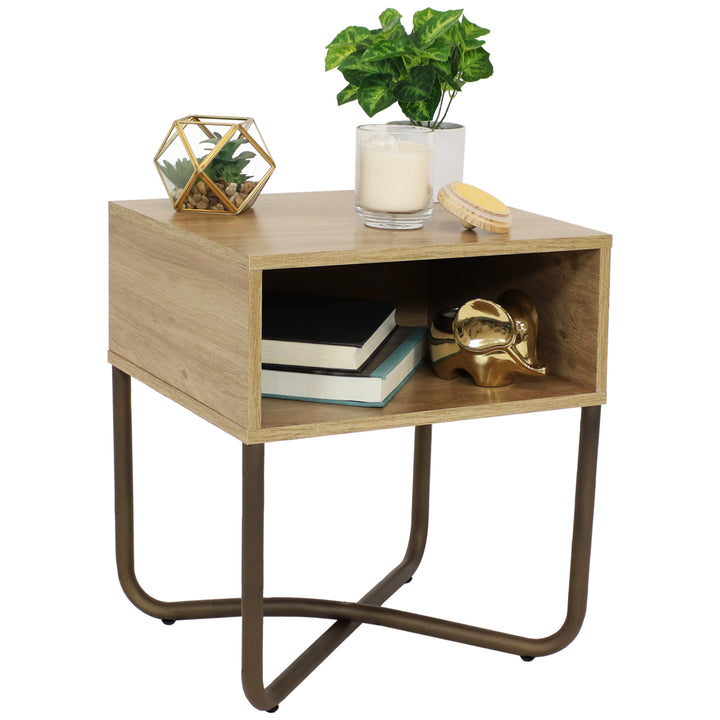 Sunnydaze Industrial-Style MDP Side Table with Shelf - Brown - 19.75 in Image 12