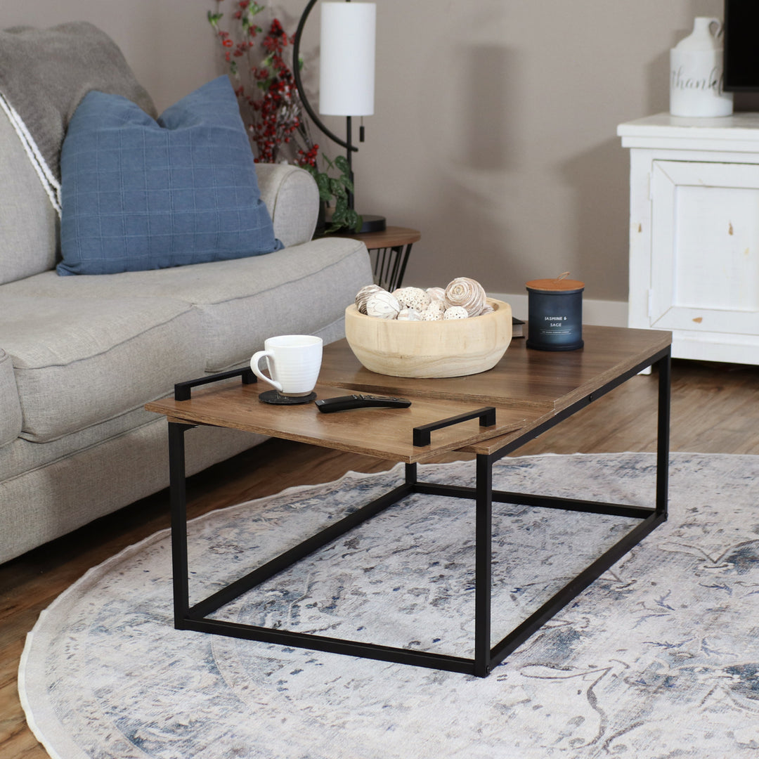 Sunnydaze Industrial Coffee Table with Removable Serving Tray - 16 in H Image 4