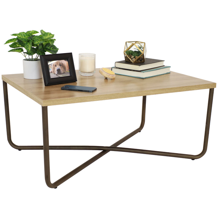 Sunnydaze Industrial-Style MDP Cross Legs Coffee Table - Brown Image 7