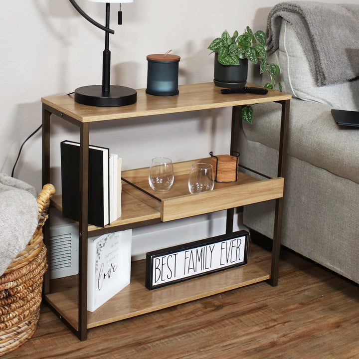 Sunnydaze Industrial 3-Shelf Sofa Table with Tray - Brown - 28.25 in Image 4