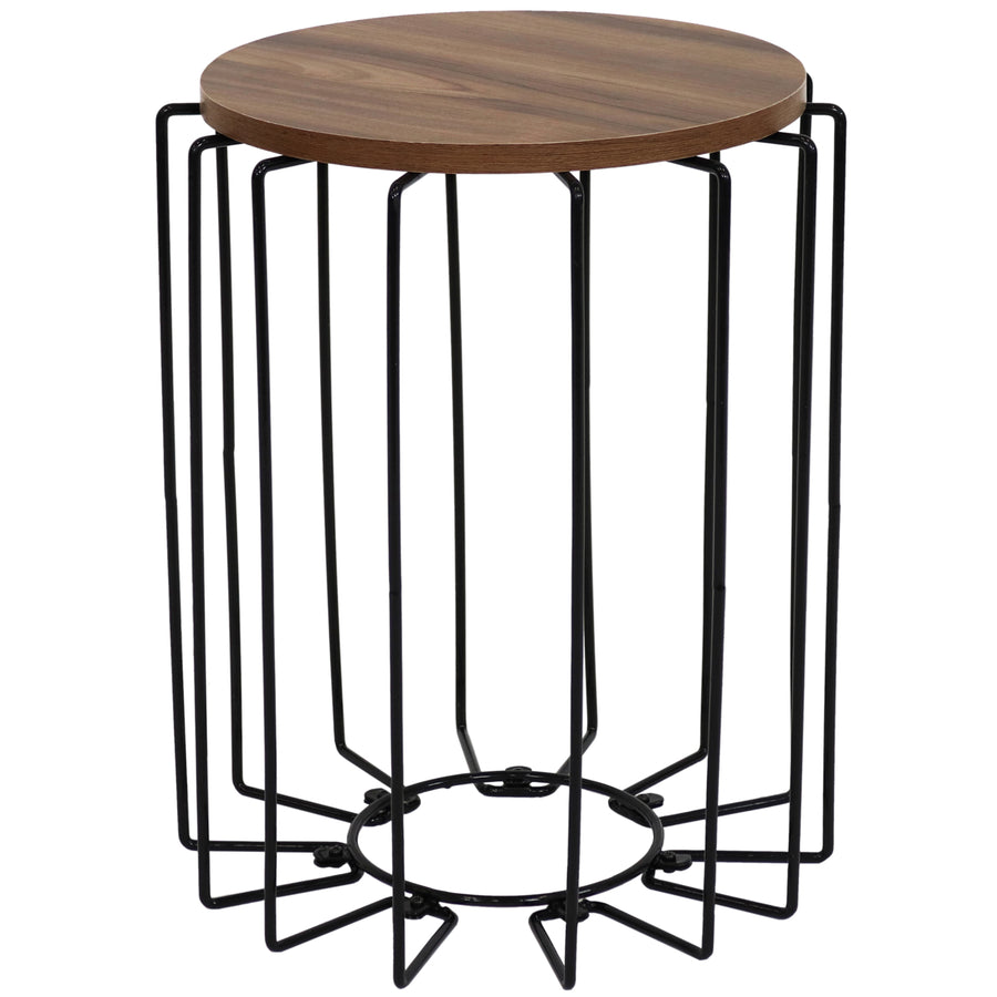 Sunnydaze Steel Wire End Table with Faux Woodgrain Tabletop - Brown Image 1