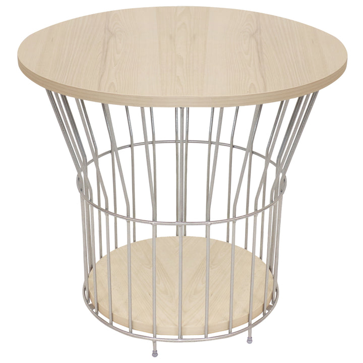 Sunnydaze Wire Pedestal End Table with MDF Pull-Open Tabletop - Cream Image 1