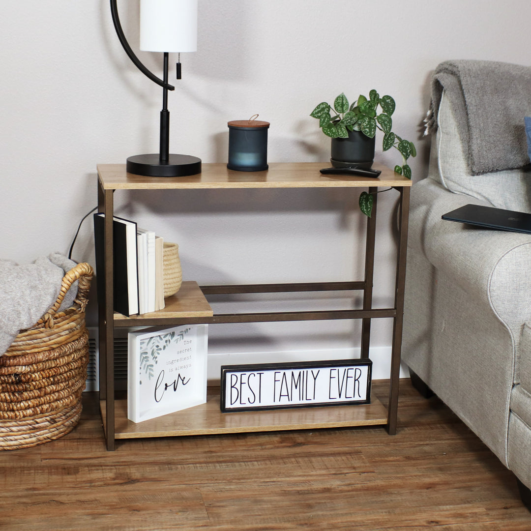 Sunnydaze Industrial 3-Shelf Sofa Table with Tray - Brown - 28.25 in Image 7