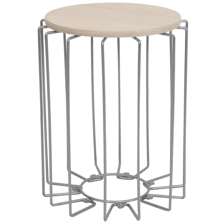 Sunnydaze Steel Wire End Table with Faux Woodgrain Tabletop - Cream Image 1