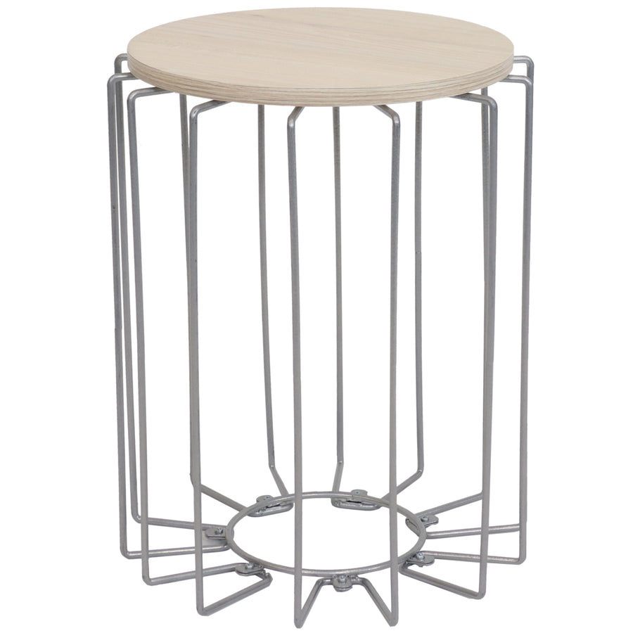 Sunnydaze Steel Wire End Table with Faux Woodgrain Tabletop - Cream Image 1