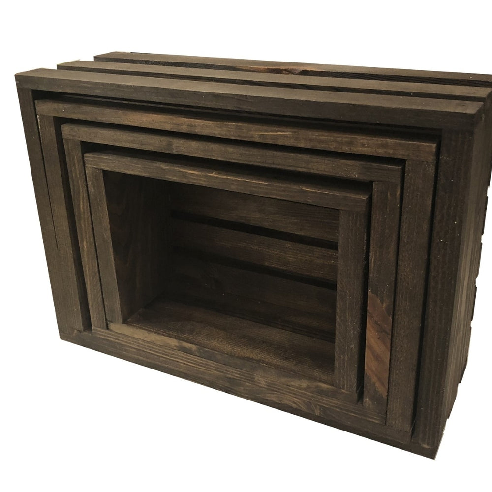 Set of 4 Decorative wood crate stained dark walnut with the Rustic vintage look Image 2