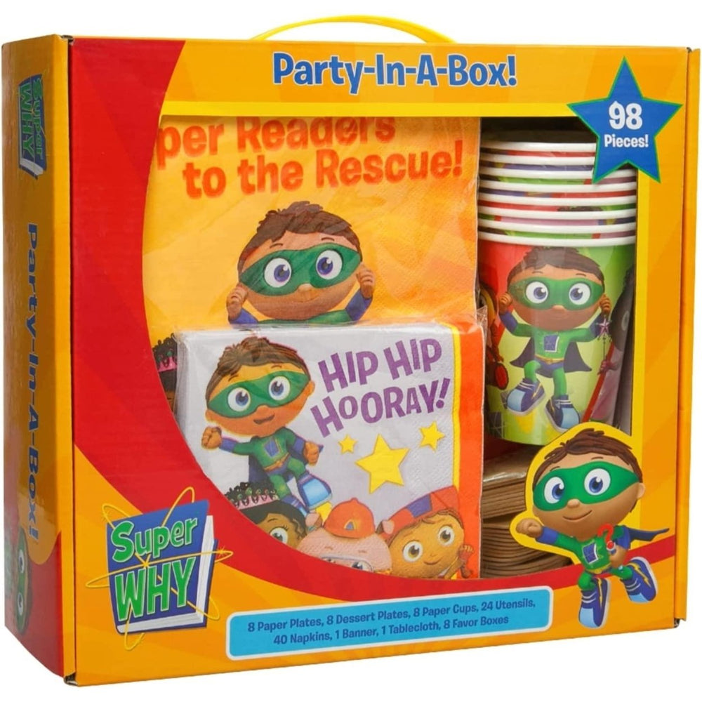 Super Why! Kids Themed Party In A Box Complete Kit for 8 Favor Boxes Banner Mighty Mojo Image 2