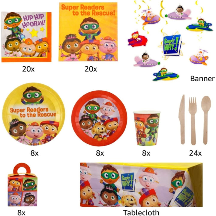 Super Why Kids Themed Party In A Box Complete Kit for 8 Favor Boxes Banner Mighty Mojo Image 4