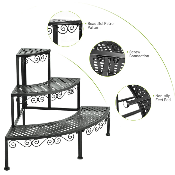 Ironwork Fan-shaped 3-tier Pot Plant Stand, Stair-step Design to Accommodate More Greenery Image 5