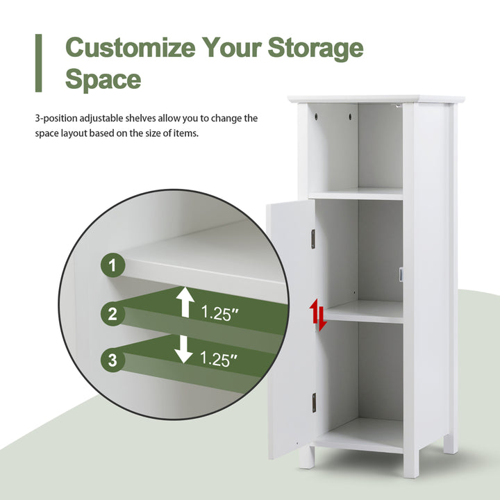 Bathroom Floor Storage Cabinet Free Standing w/ Single Door Adjustable Shelf Image 6