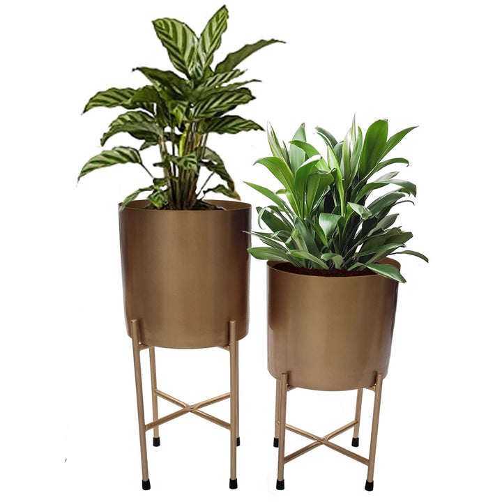 Tall Metal Floor Planter Stand Modern Decorative Holder for Indoor Plants Gold Black Image 2