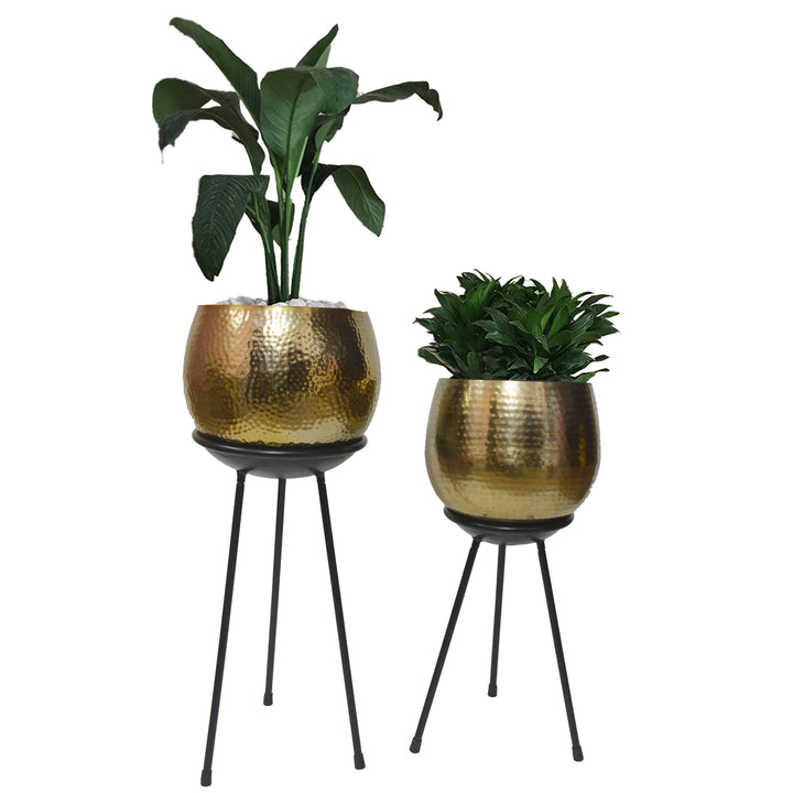 Tall Metal Floor Planter Stand Modern Decorative Holder for Indoor Plants Gold Black Image 1