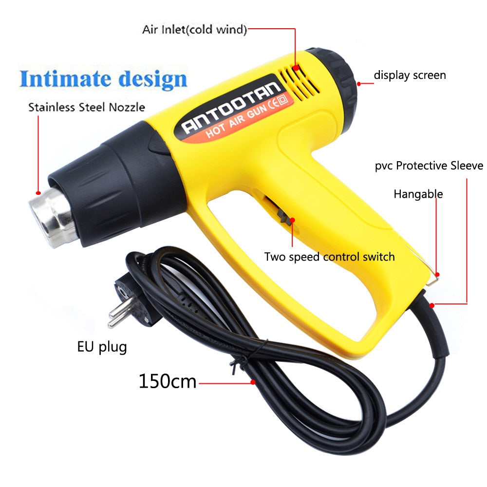 2000W EU Industrial Electric Hot Air Gun Thermoregulator Heat Guns LCD Display Shrink Wrapping Thermal Power Tool 220V Image 4