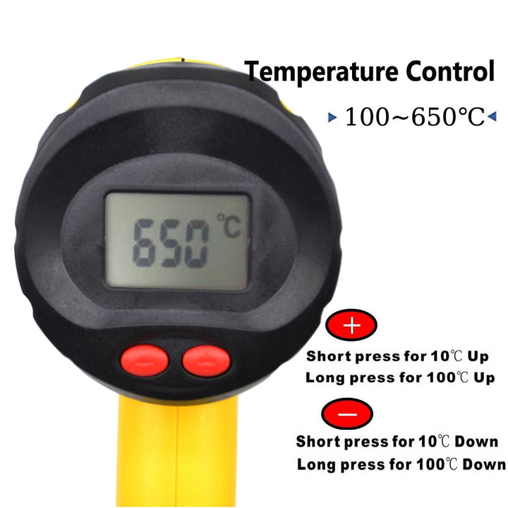 2000W EU Industrial Electric Hot Air Gun Thermoregulator Heat Guns LCD Display Shrink Wrapping Thermal Power Tool 220V Image 6